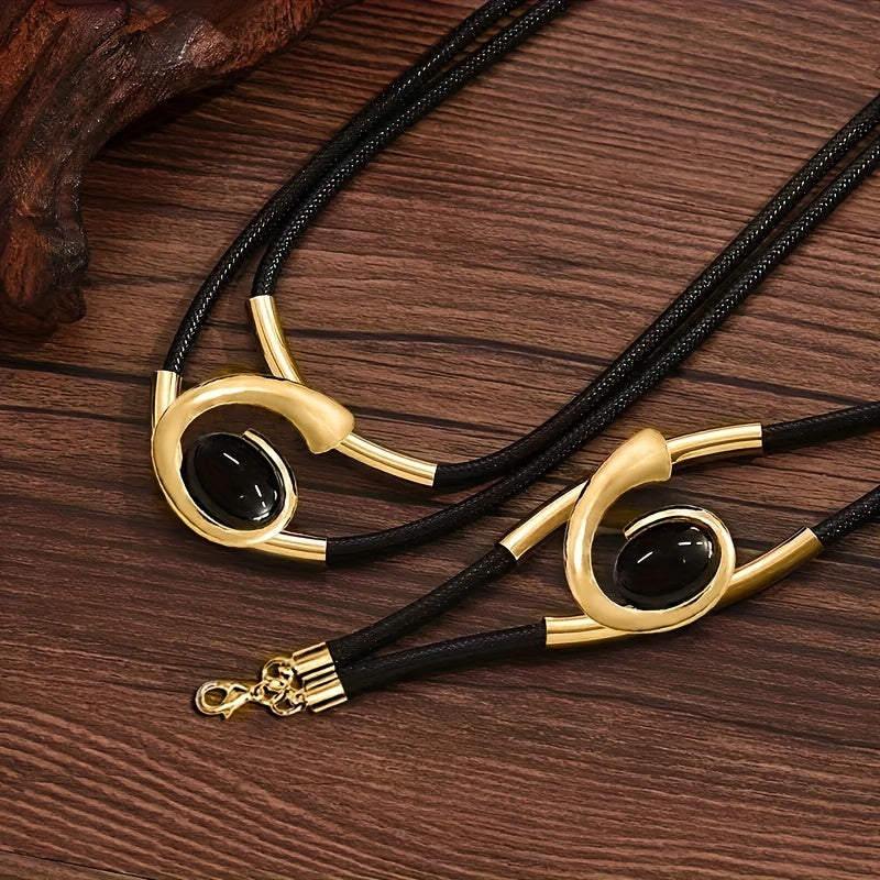 2pcs Bohemian Style Necklace And Bracelet Set Double Black Cord Design Fashion Jewelry Set for Women Party Accessory Perfect Gift